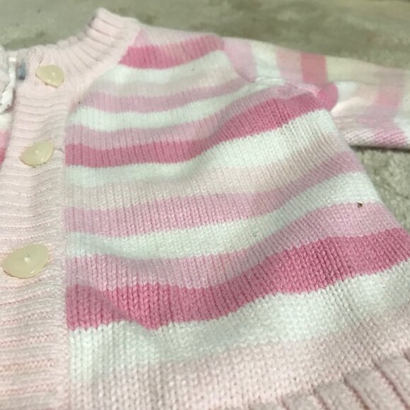Baby V Pink & White Striped Knit Cardigan 0/3 Months 100% Cotton - Picture 3 of 8